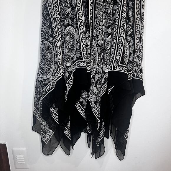 Suzi Chin Womens 4 Silk Halter Midi Dress Ruched Bodice Handkerchief Hem Goth - Picture 7 of 12